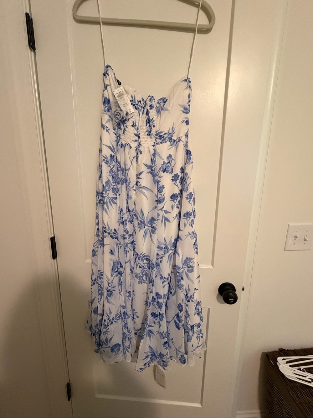 Abercrombie & Fitch White Strapless Dress with Blue Floral Print